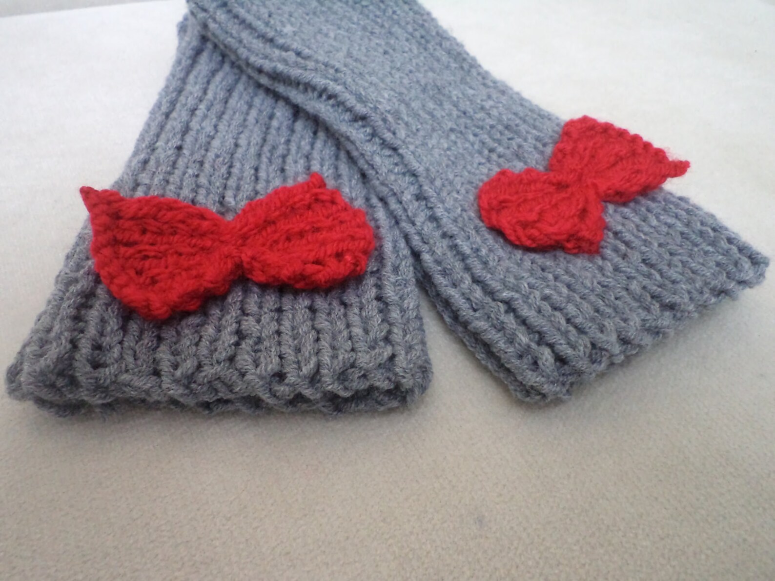 Cute Bow Gloves Knit Fingerless Gloves Grey Glove Winter Etsy