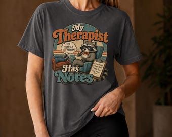 Funny Raccoon Therapist Shirt, Mental Health Humor Tee, Retro Graphic, Comfort Colors®  TShirt S-4XL