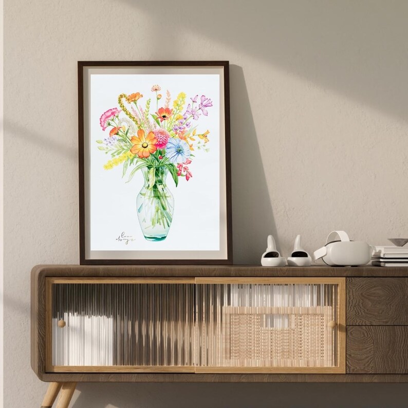 Wildflower Bouquet Wall Art Print | Watercolor Floral Vase | Love ...