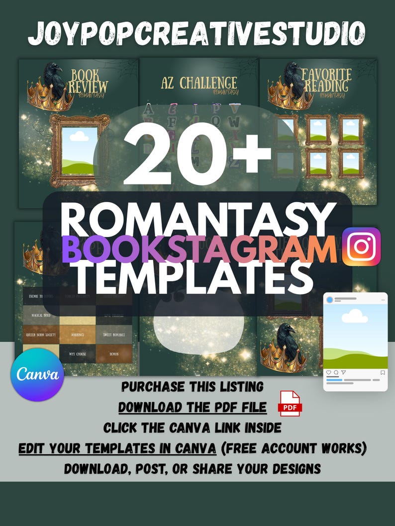 Romantasy Canva templates 20+ editable designs booktok content creator kit #1 image 1