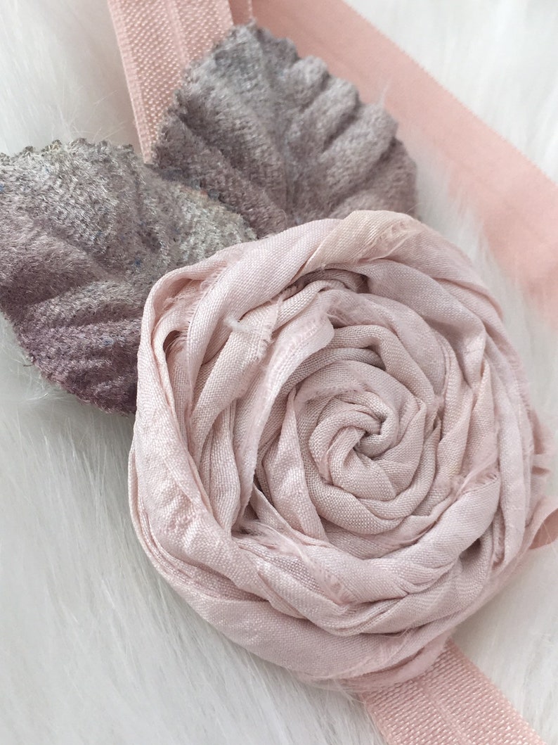 Pale Pink Rose Headband|Baby Girl Headband|Grey Velvet Leaves|Shabby Chic Headband|Photography Prop|Lilac Woodland|Rose Headband|Pastel Rose