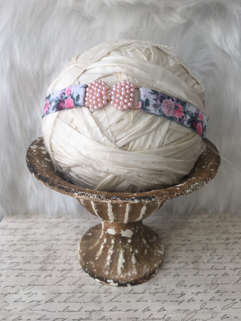 Antiqued Pearl Rose Gold Baby Girl Bow Headband|Newborn Headband|Planners /& Journals|Bohemian|Photography Props|Adjustable Headband