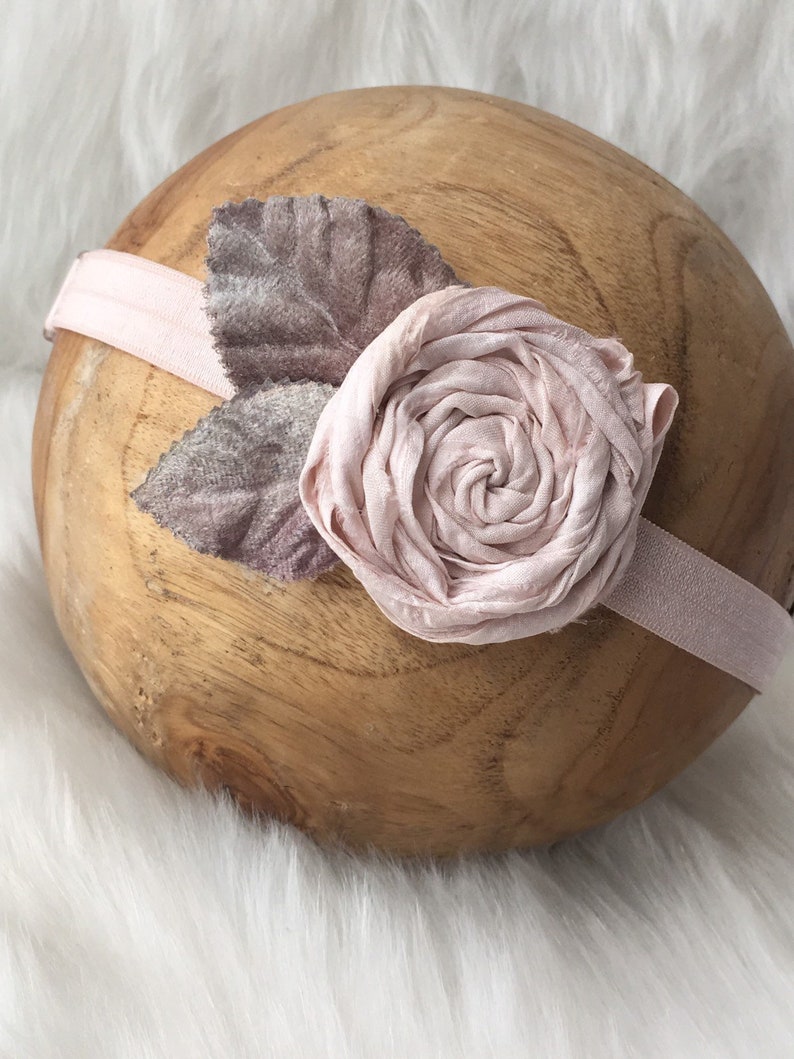 Pale Pink Rose Headband|Baby Girl Headband|Grey Velvet Leaves|Shabby Chic Headband|Photography Prop|Lilac Woodland|Rose Headband|Pastel Rose