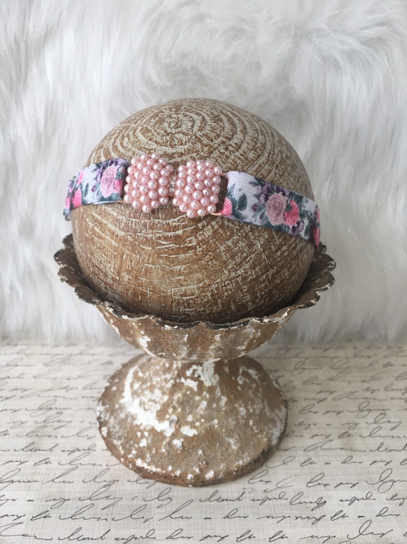Antiqued Pearl Rose Gold Baby Girl Bow Headband|Newborn Headband|Planners /& Journals|Bohemian|Photography Props|Adjustable Headband