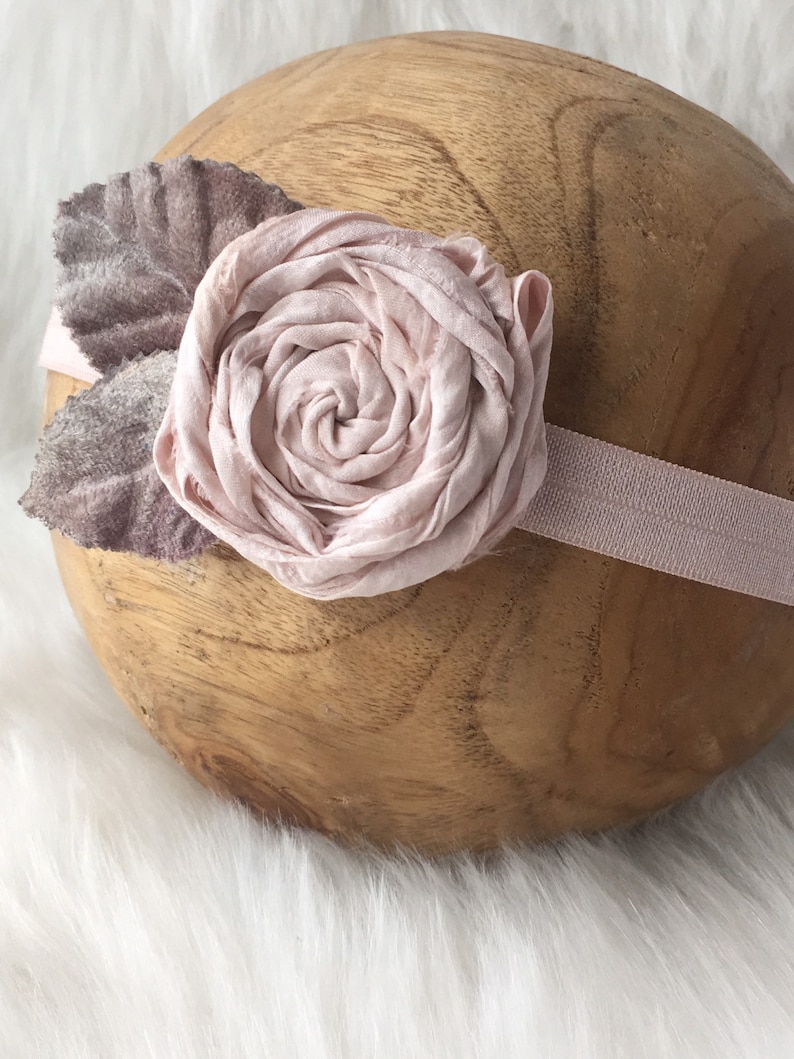Pale Pink Rose Headband|Baby Girl Headband|Grey Velvet Leaves|Shabby Chic Headband|Photography Prop|Lilac Woodland|Rose Headband|Pastel Rose