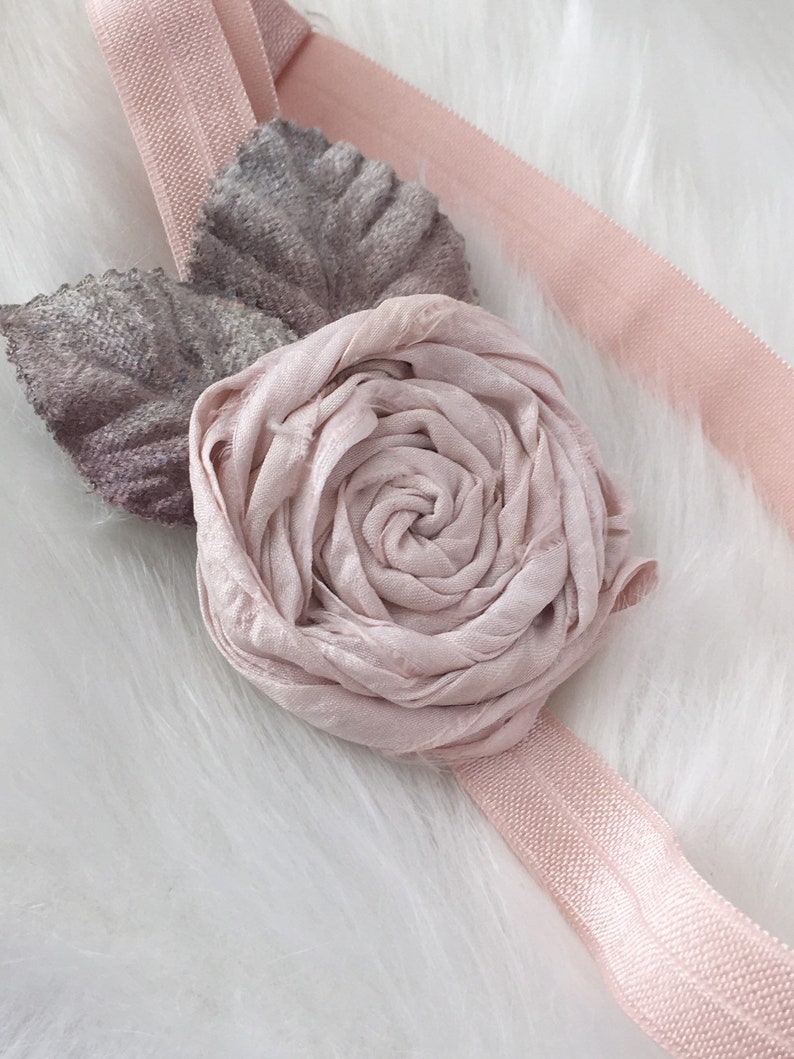 Pale Pink Rose Headband|Baby Girl Headband|Grey Velvet Leaves|Shabby Chic Headband|Photography Prop|Lilac Woodland|Rose Headband|Pastel Rose