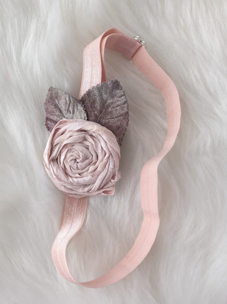Pale Pink Rose Headband|Baby Girl Headband|Grey Velvet Leaves|Shabby Chic Headband|Photography Prop|Lilac Woodland|Rose Headband|Pastel Rose