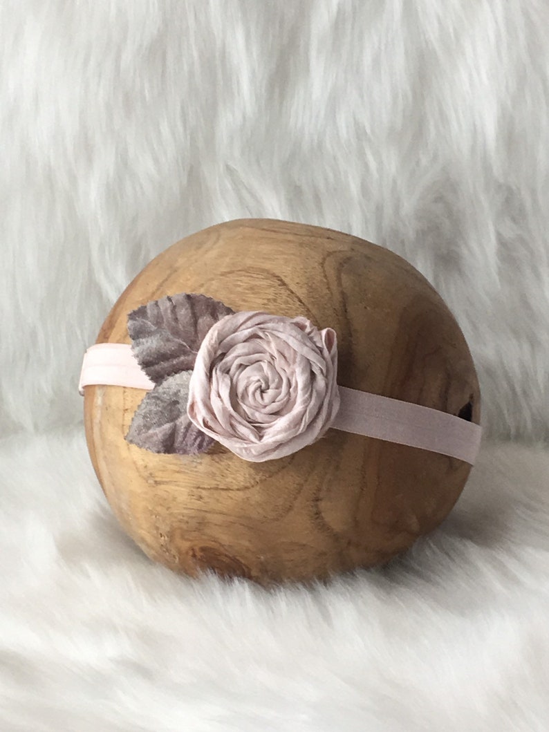Pale Pink Rose Headband|Baby Girl Headband|Grey Velvet Leaves|Shabby Chic Headband|Photography Prop|Lilac Woodland|Rose Headband|Pastel Rose