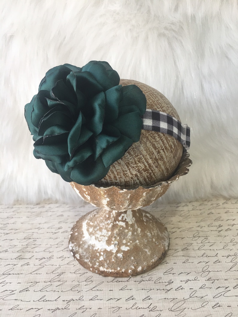 Jade Forest Green Baby Girl Headband|Farmhouse Headband|Buffalo Plaid Rustic Headband|Primitive Headband|Infant Toddler|Hair Accessory
