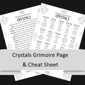 Magical Properties of Crystals Grimoire Page, Plus Handy Cheat Sheet. Witch, Pagan, Druid, Birthstones, Printables, Book of Shadows, Crystal