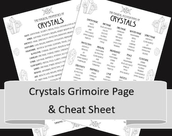 Magical Properties of Crystals Grimoire Page, Plus Handy Cheat Sheet. Witch, Pagan, Druid, Birthstones, Printables, Book of Shadows, Crystal