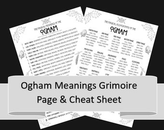 Magical Meanings of the Ogham Grimoire Page, Plus Handy Cheat Sheet. Witch, Pagan, Druid, Witchy, Printables, Book of Shadows, Trees