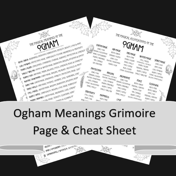 Magical Meanings of the Ogham Grimoire Page, Plus Handy Cheat Sheet. Witch, Pagan, Druid, Witchy, Printables, Book of Shadows, Trees