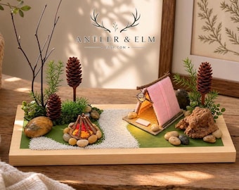 DIY Woodland Camping Fairy Garden Kit: Hand-Painted Nature Craft Scene (12" x 5.5")