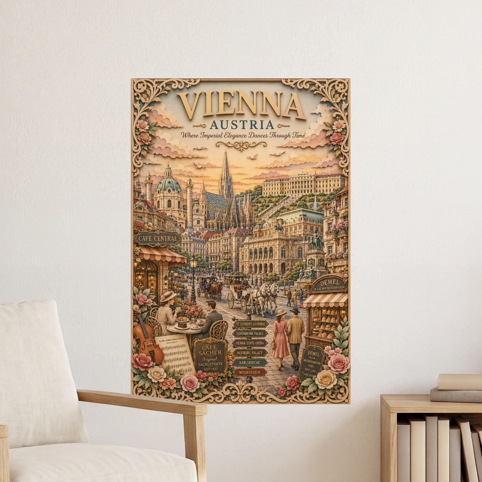 Vintage Vienna Austria Travel Poster, Imperial Cityscape Art Print