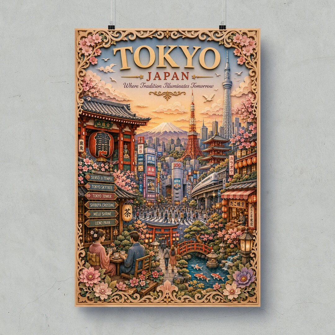 Tokyo Japan Travel Poster | Vintage Aesthetic Japanese Wall Art Print ...