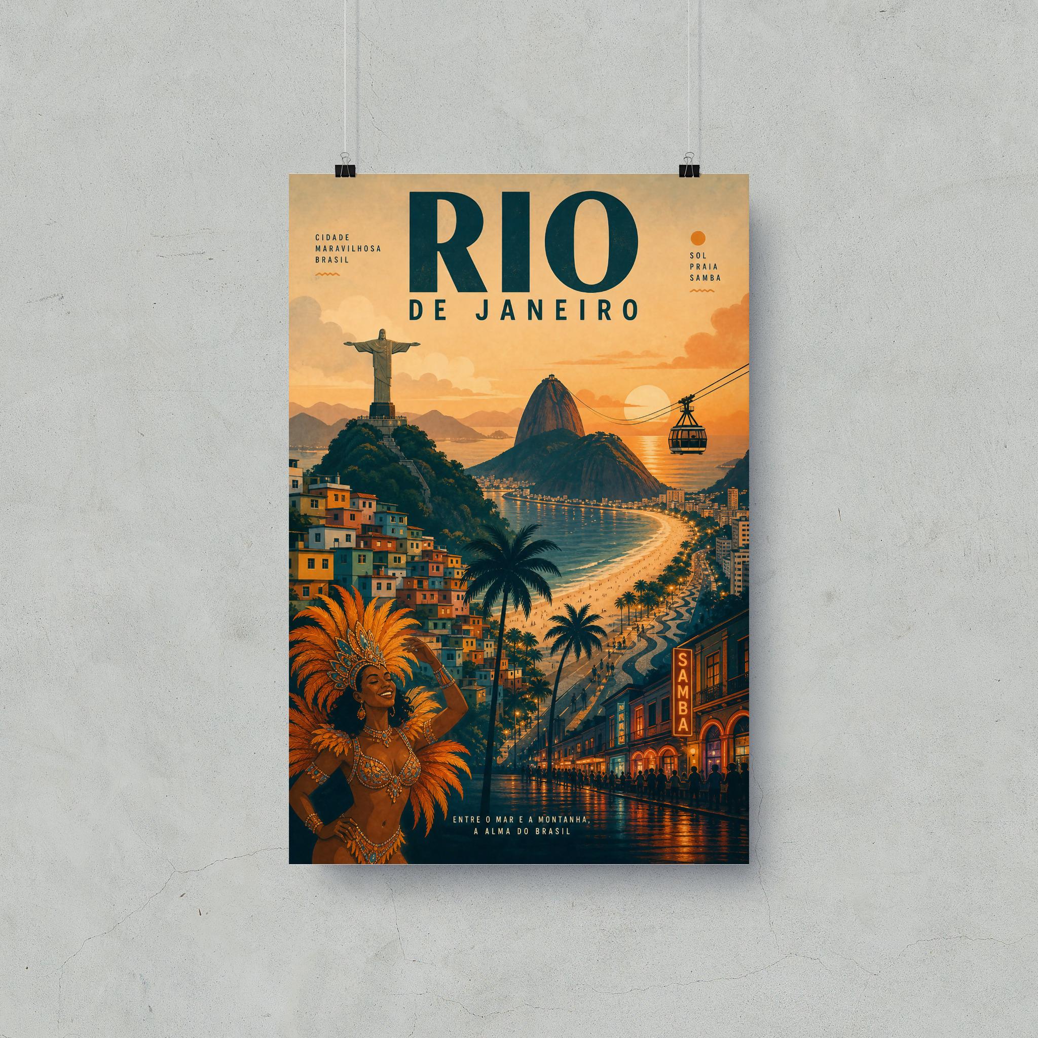 Rio De Janeiro Travel Poster, Vintage Brazil Art Print, Vibrant