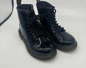 Doc Martens Air Wair Black 1460 J Shiny Boots Kid's US Size 12 Zip Up- Lace Up