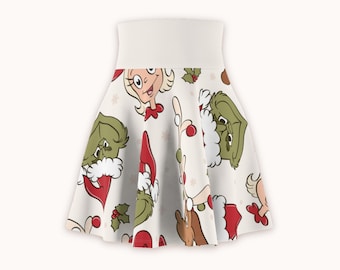 White Christmas Mischief Run Skirt | Womens Magical Christmas Skater Skirt