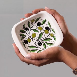 Ciotola in ceramica palestinese fatta a mano — 17 cm – Motivo Kufiya – Ceramica tradizionale prodotta in Palestina