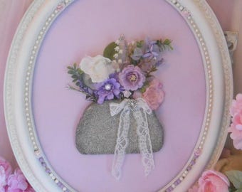Shabby chic inramad blommig väska, fransk lantlig inredning