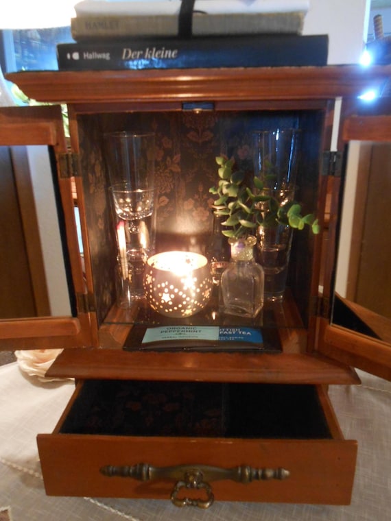 Repurposed Wooden Jewelry Cabinet | Carved Drawer, Cottagecore Storage