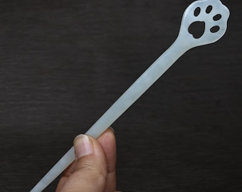 Jade Hair Pin，Hand carving Cat Paw Shaped hair stick, Xiuyu Hairpin Jewelry A137