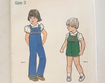 Jack and Jill Pattern by The Children&#39;s Corner Patterns, Vintage, 1980, Size 3, Shirt and Overalls, Cut, #44