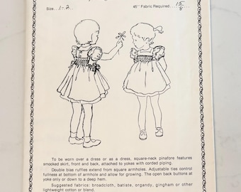 Little Sunday Dresses Pinafore Pattern for English Smocking, Vintage, 1980, UNCUT, Sizes 1-2, Dress, Pinafore