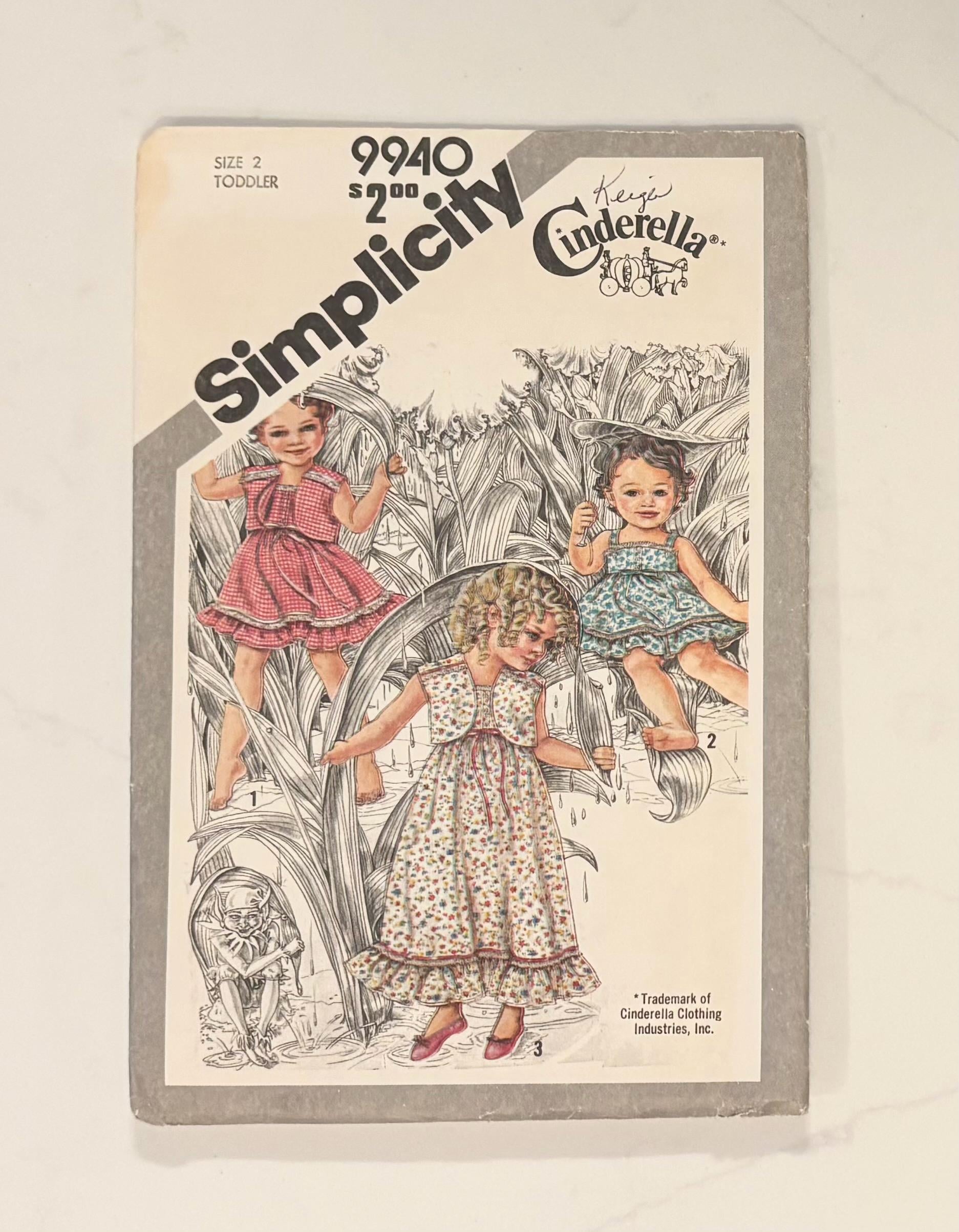 9940 by Simplicity Cinderella, Vintage, 1981, Size 2 Toddler, Cut, Girls Sundress, Jacket