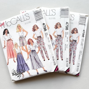 McCall's Vintage 4798 Sewing Pattern, Size Ex-Small, Small, Medium, OR Ex-Large, UNCUT, Skirts, Pants, Culottes, Shorts, 1990s