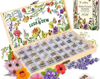Heirloom Edible Flower Seed Bank – 32 Culinary Flower & Herb Varieties with 2026 Garden Almanac