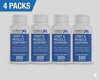 OmegaXL Joint & Muscle Support, Green Lipped Mussel Oil, 300 Soft Gels (4 Pack)
