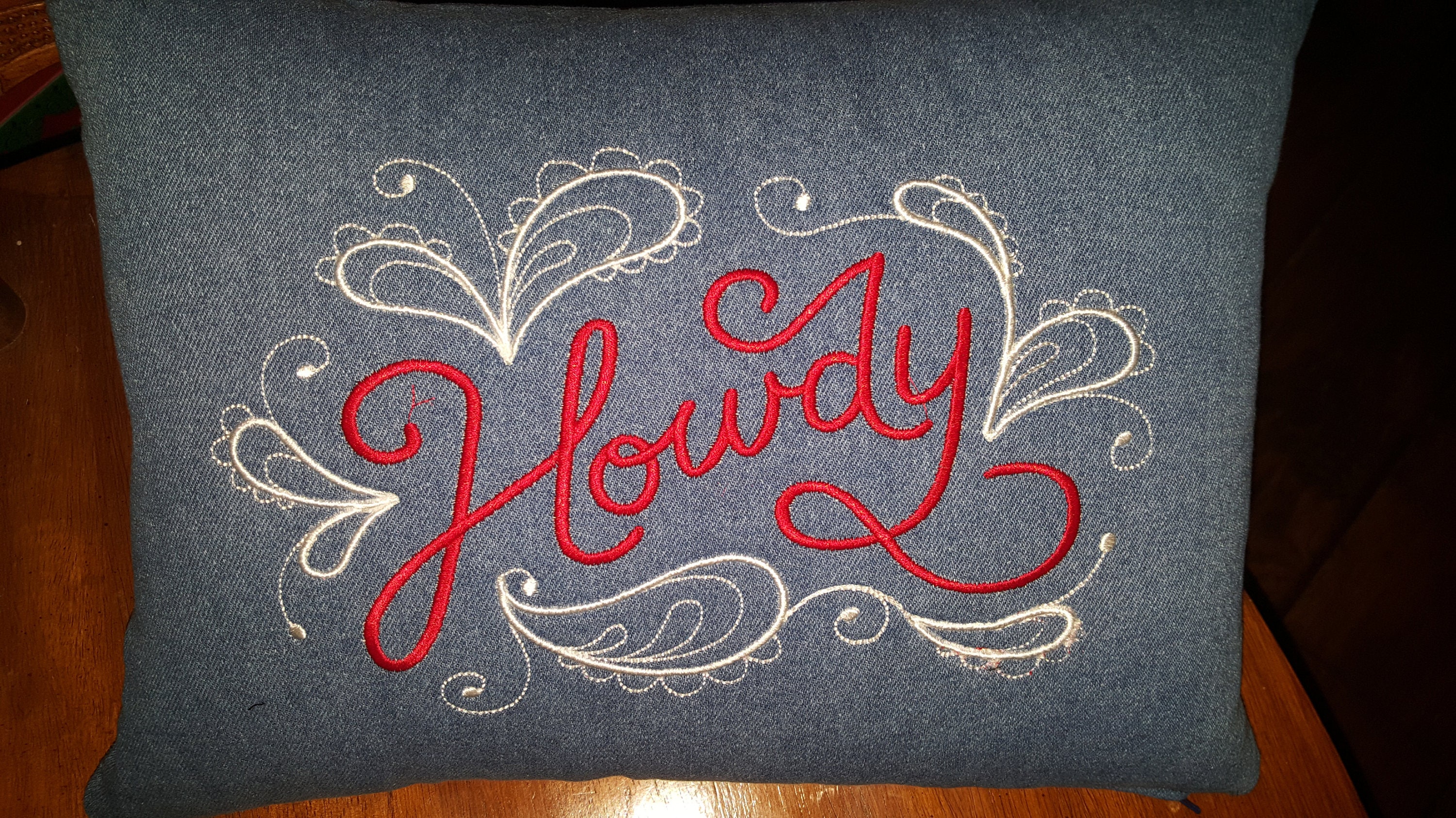 Reversible Howdy from Texas Denim Pillow