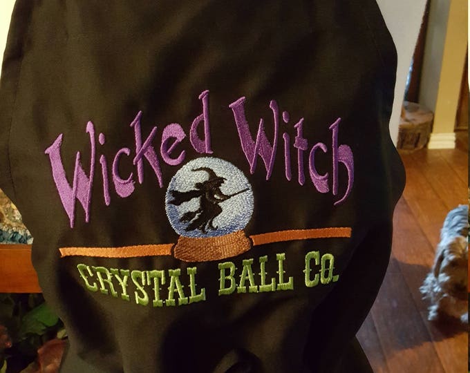 Novelty Adult Apron with "Wicked Witch Crystal Ball Company" embroidery design