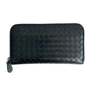 Authentic Bottega Veneta Intrecciato Weave Zip Around Long Wallet | Black Leather Clutch Purse | Excellent Condition | Entrupy Verified