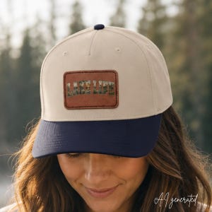 Lake Life Hat, Cottage Baseball Cap with Leather Patch (Rectangle), Gift for Outdoor Lovers
