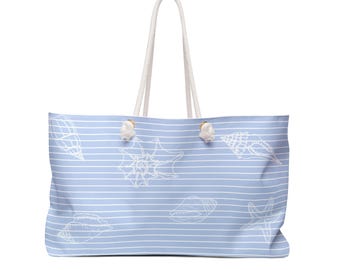 Nautical Seashell Stripe Weekender Bag | Beach Travel Tote