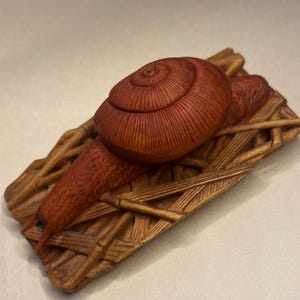 Handmade Snail Netsuke, Boxwood Wood Carving, Detailed Miniature Sculpture, Japanese Inspired Collectible Art