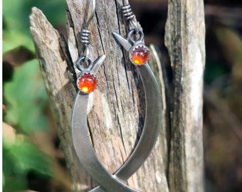 Crescent Moon Earrings With Spessartite Garnets