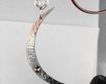 Crescent Moon Pendant Sterling 14 K Gold  Metalsmith Jewelry Celestial Lunar Jewelry Vermont Artisan