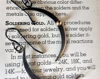 Lunar Crescent Sterling 14 K Gold Mixed Metal Woodland Metalsmith Earrings Vermont Artisan