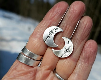 A Walk In The Woods Sterling Silver Metalsmith Earrings ~ Made In Vermont