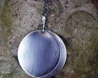 Sterling Silver Crescent on Full Harvest Moon Pendant Woodland Jewelry Metalsmith Jewelry Vermont Artisan
