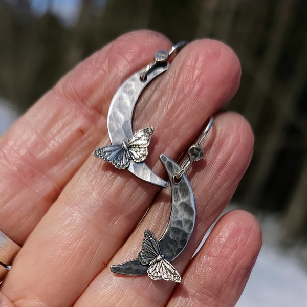 Resting Monarch Sterling Silver Earrings Vermont Metalsmith