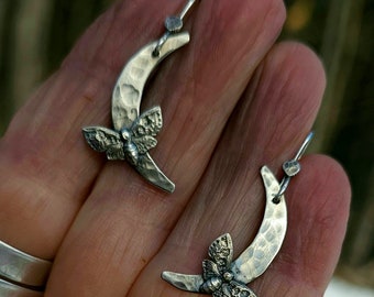 Resting Moth Sterling Silver Crescent Moon Earrings Vermont Metalsmith