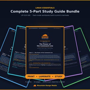 Linux Essentials Complete Study Pack (LPI 010-160) (Pobranie cyfrowe) | Pliki PDF w wersji ciemnej i przystosowanej do druku | Przewodniki po sekcjach + ściągawka!