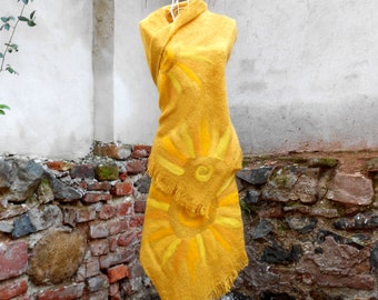 Felted Mustard Scarf, Wool Painting, Winter Sun, Art To Wear, Christmas Gift For Her
