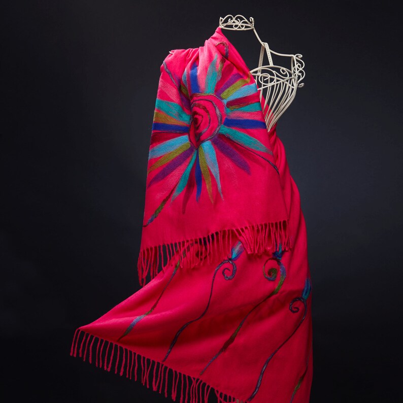 Abstract Wool Scarf Rose
