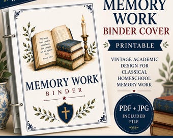 Classical Homeschool Memory Work Binder Cover Printable | Vintage Academic Design (PDF + JPG Download)
